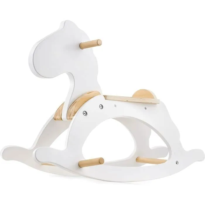 Mamabrum Cheval à Bascule Bois pour Enfant - Jouet à bascule enfant- Garçon Fille +12 mois - 50 KG Max- Design - Blanc-0