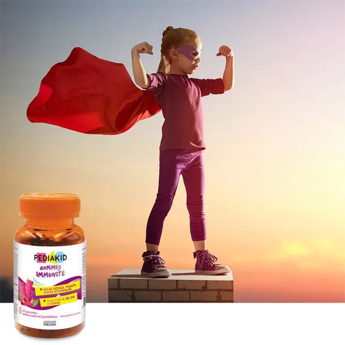 PEDIAKID - 60 Gommes Immunité - Formule Naturelle -Goût Framboise - Contribue au Fonctionnement Normal du Système Immunitaire-1
