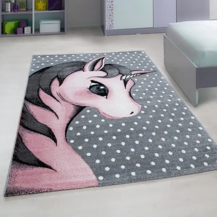 Tapis Enfant LICORNE - AYYILDIZ - Rose - 80 x 150cm - 100% Polypropylène Frisé-0