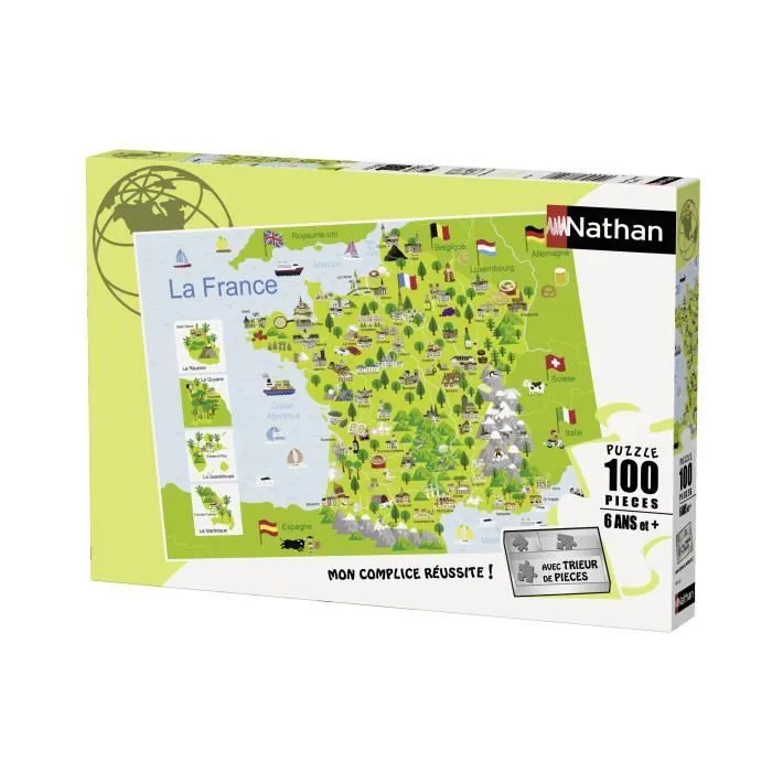 Puzzle enfant 100 pièces - Carte de France - Nathan - Trieur 3 compartiments - Dès 6 ans-0