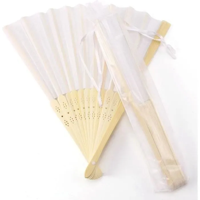 Eventail en soie - Non spécifié - 10 pièces - Blanc - 21 cm - Avec sac cadeau-0