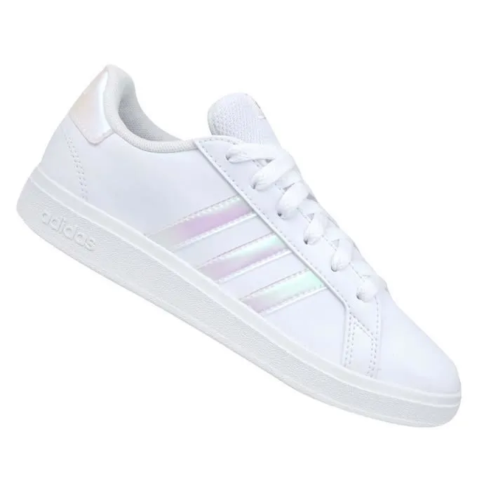 Baskets - ADIDAS - Grand Court K - Mixte - Enfant - Blanc - Lacets - Synthétique - Plat-1