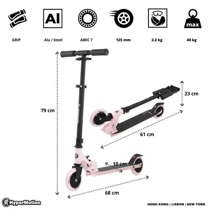 HyperMotion Trottinette pour enfants de 3 à 8 ans, trottinette à deux roues Willy, guidon pliable et réglable en hauteur-1