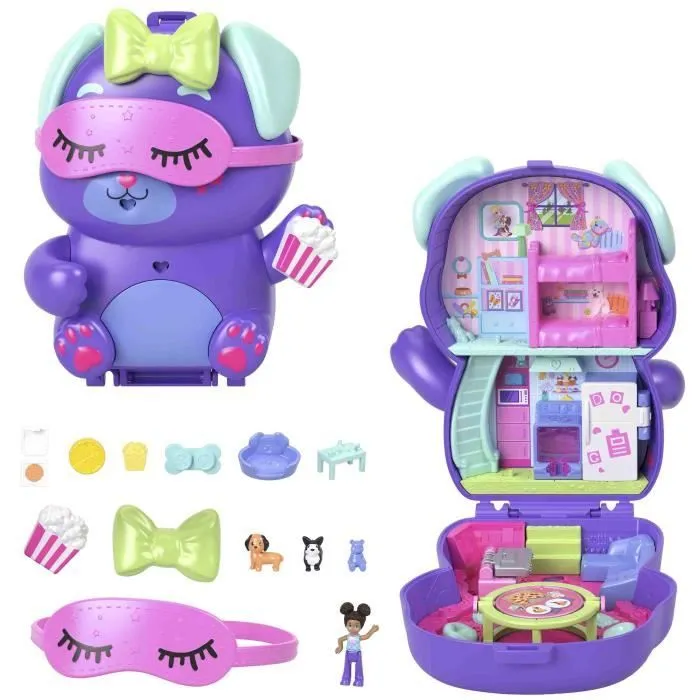 Polly Pocket-Coffret Chiot Festif soirée pyjama -Jouet De Voyage - 4 ans+- JCR38-0