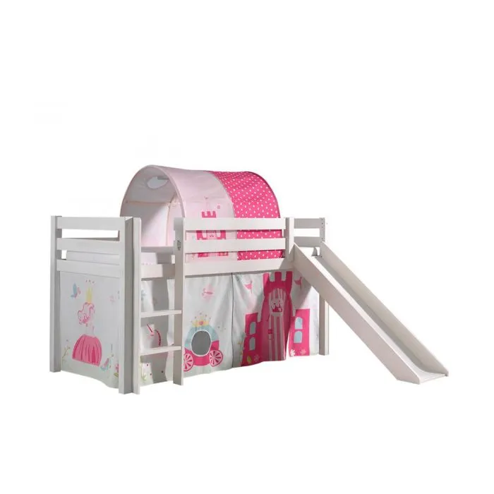 Lit mezzanine avec toboggan - Vipack - PINO - Blanc - Bois massif - 209x217x114cm-0