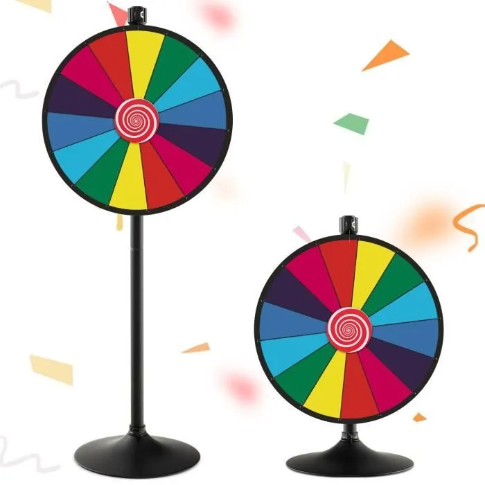 COSTWAY Roue de la Fortune 60CM-Hauteur Réglable 80-148 CM avec Support-14 Fentes Colorées-Marqueur Effaçable à Sec,Gomme-Fête-0