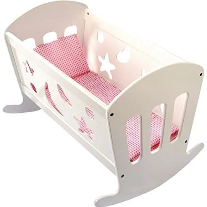 Berceau de poupée avec parure de lit - Marque - Modèle - Blanc - Enfant - Bois-0