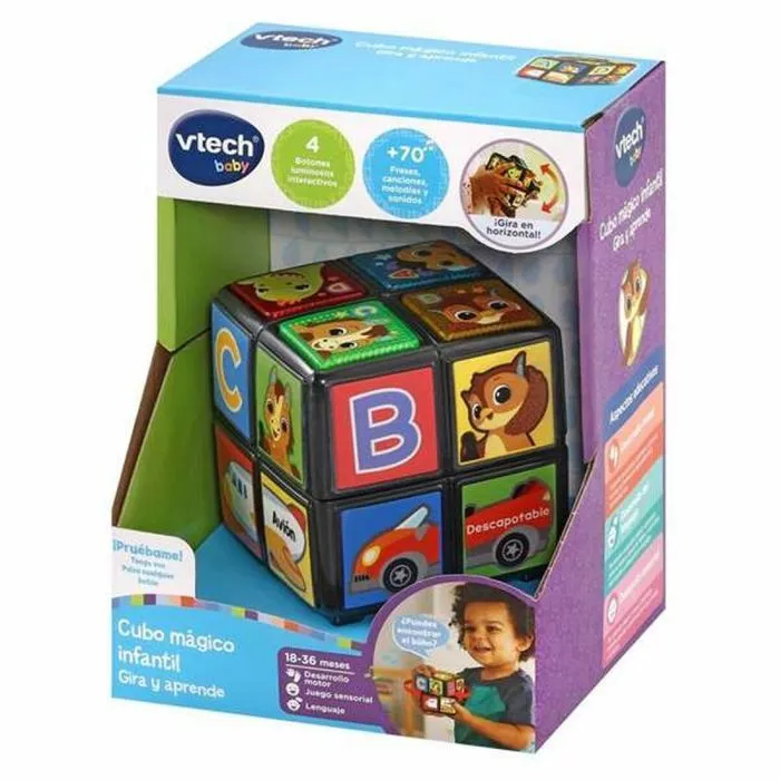 Casse-tete Vtech - 3480-558422 - Cube Magique pour Enfant Tourne et apprends,-0