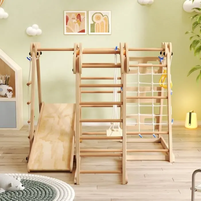 Aire de jeu 7 en 1 - DREAMMESPACE - Toboggan, balançoire, escalade - Bois massif - 3-8 ans-1