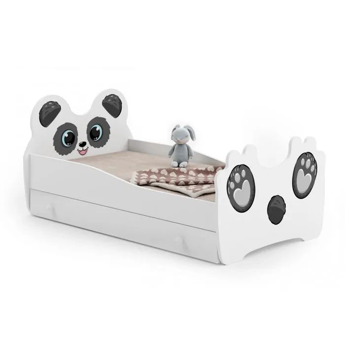 Lit simple enfant - KOBI - motif panda 140x70cm + tiroir de rangement - avec matelas-0