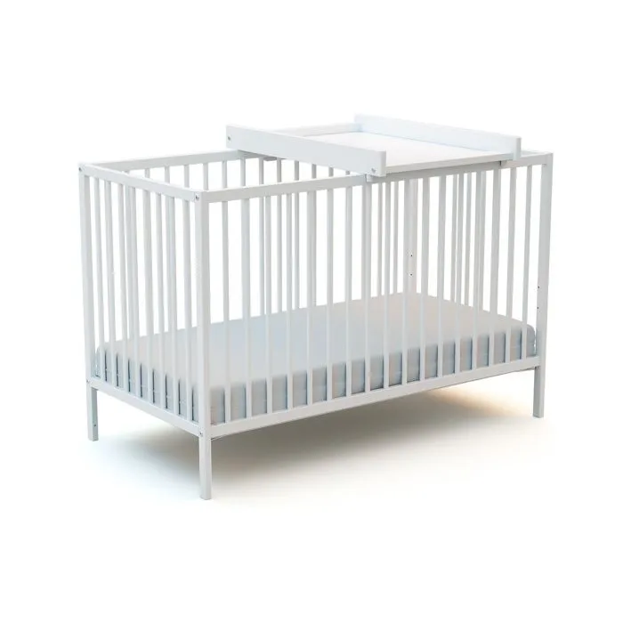 WEBABY - Lit bébé 60 x 120 cm avec plan à langer - Blanc  Blanc - Taille unique-0