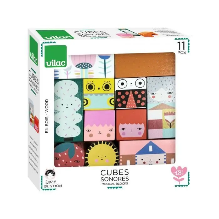 Cubes sonores en bois Vilac Suzy Ultman - Rose - Pour enfant dès 18 mois-0