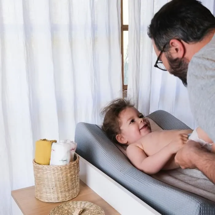 BEABA, Housse pour Matelas à Langer Sofalange, 100% Coton Nid d'abeille, Eponge Moelleuse - Light Mist-2