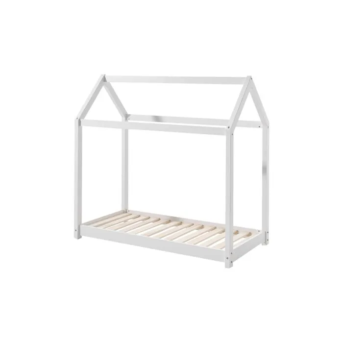 Vipack - Lit enfant Design "cabane" 70x140 cm Blanc - Sommier à lattes inclus-0