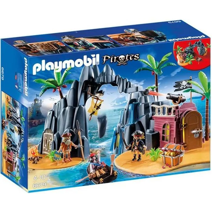 PLAYMOBIL - Repaire Pirates de Ténèbres 6679 - 3 Pirates, Prison, Grotte au Trésor, Pièges et Accessoires-0