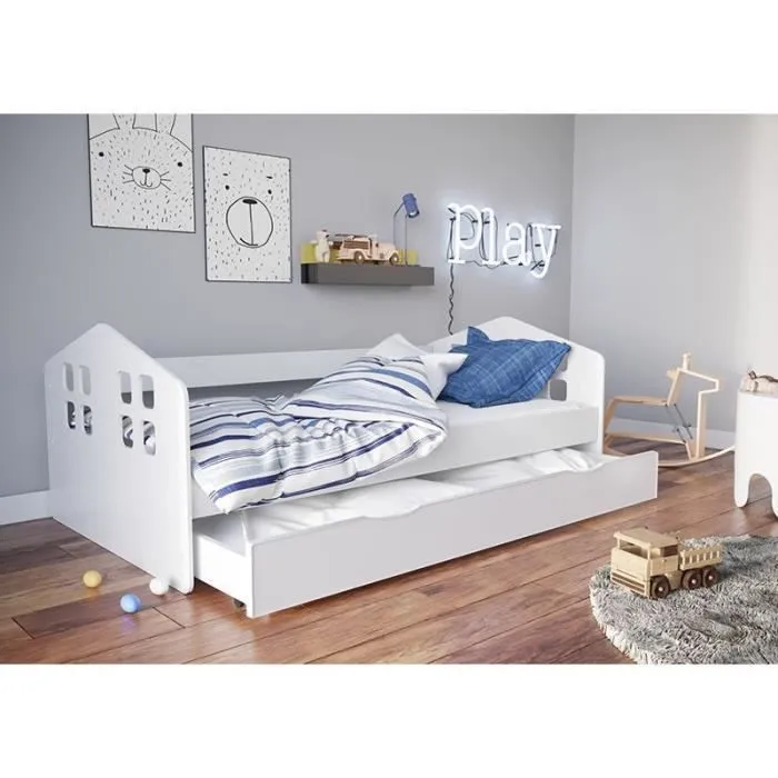 Lit - Kocot Kids - Kacper - Blanc - 80x140 cm - Avec tiroir et matelas-3