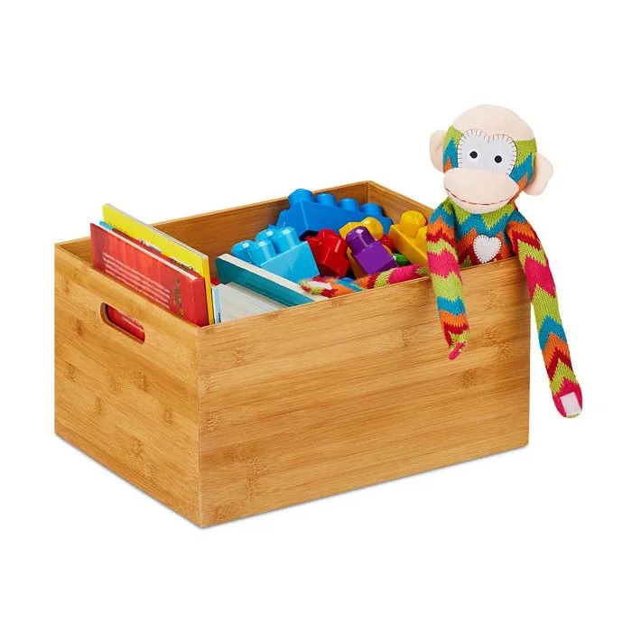 Relaxdays Caisse de rangement bambou, solide, boîte pratique sans couvercle, 21x40x30 cm, salle de bain, cuisine, nature-0