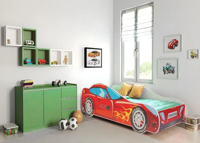 Lit enfant voiture rouge avec matelas et sommier inclus - 160 cm x 80 cm-1