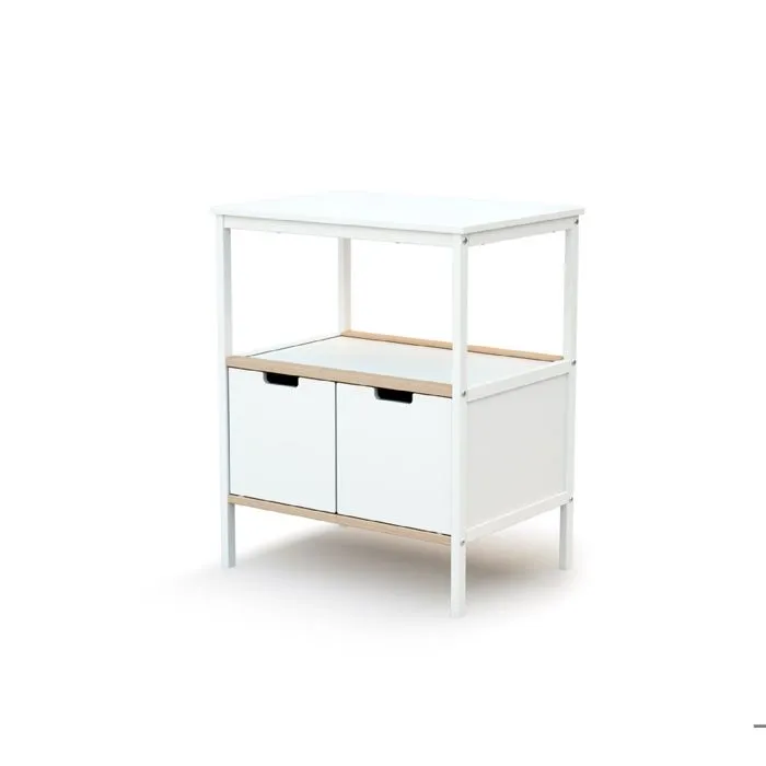 AT4 -  Meuble à langer 2 portes en bois  Blanc et Hêtre Brut - Taille unique-1