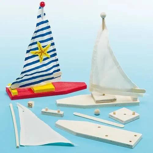 Lot de 2 Kits Voilier en Bois à personnaliser et à assembler. Loisirs créatifs pour les enfants.-0
