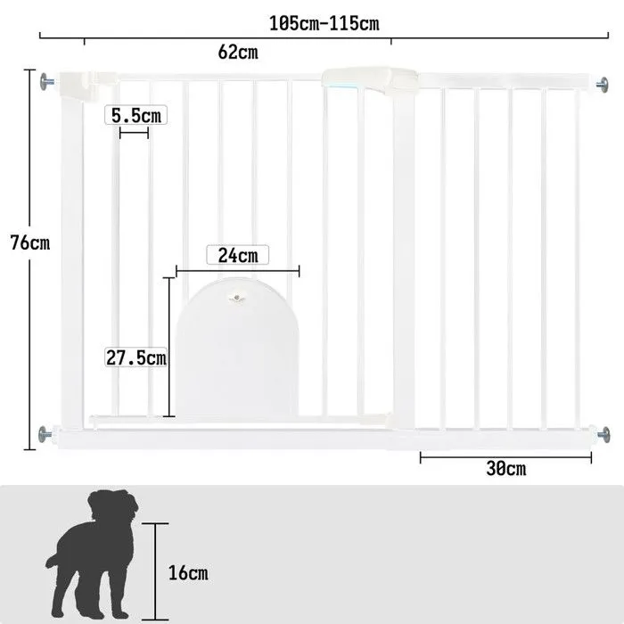 YUENFONG Barrière de Sécurité d'escalier, sans perçage, avec porte pour animaux de compagnie, largeur de 105 à 115 cm, blanche-1