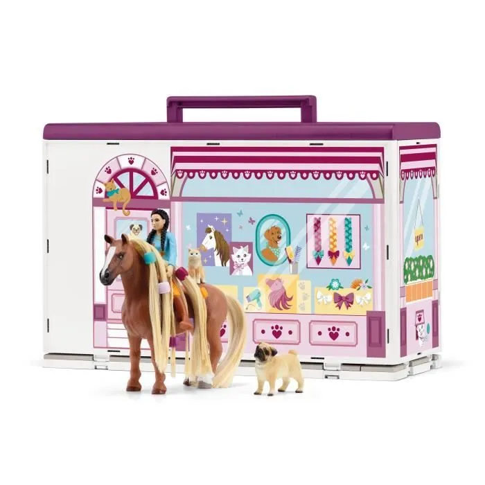 Salon pour Animaux de Compagnie 66 Pièces - Coffret de Jouets avec Figurine Cheval, Soigneur, Chiots et Accessoires pour Enfants-1