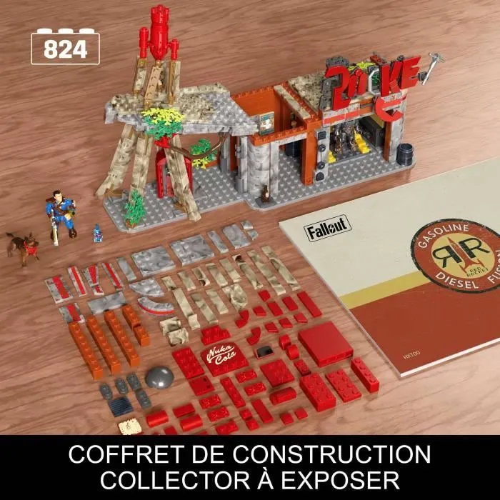 MEGA Coffret Relais Routier Red Rocket Fallout, 824 éléments, 2 Personnages articulés et Accessoires HXT00-1