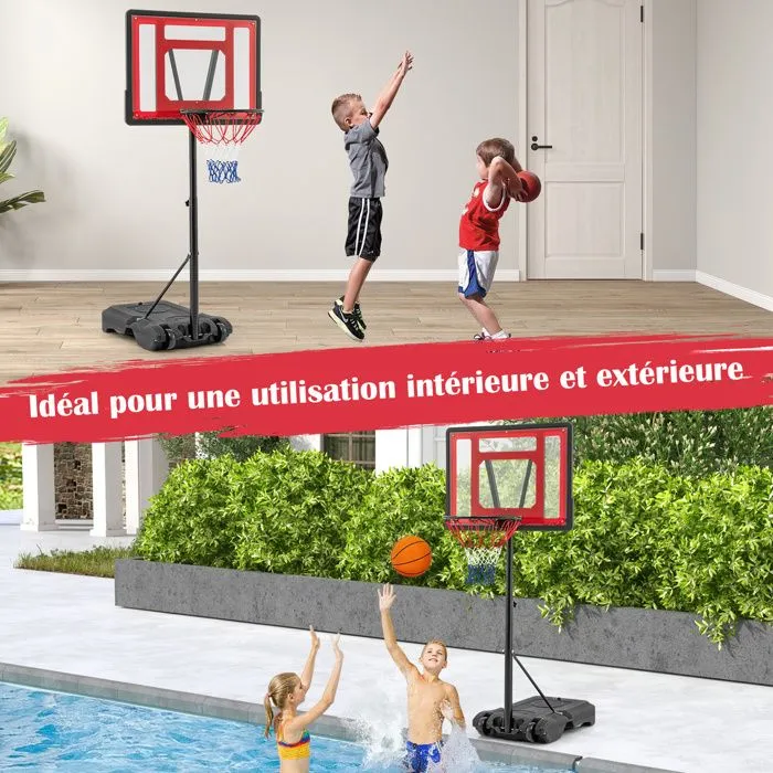 Panier de Basket-Ball Enfants COSTWAY-Hauteur Réglable 115 à 135cm-2 Roues Mobile-Filet Anti-déchirure-Base Ajouté 38,5 kg Sable-3