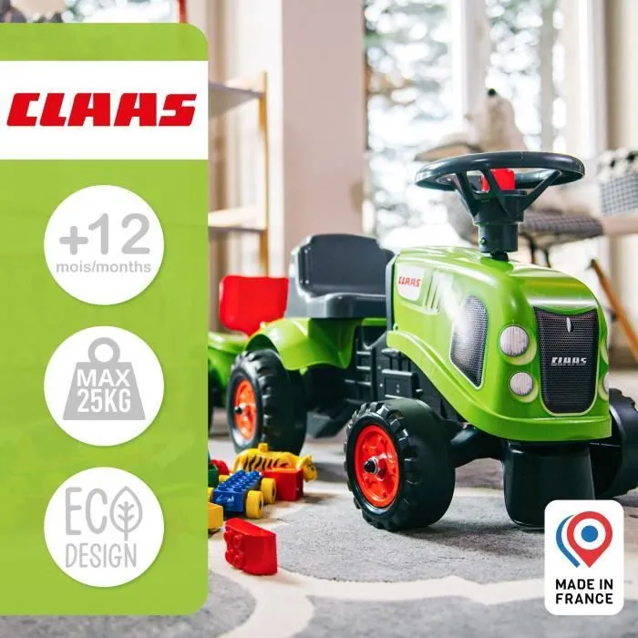 Porteur tracteur Claas avec remorque et accessoires - FALK - Dès 12 mois - 100% fabriqué en France - 40% plastique recyclé-2