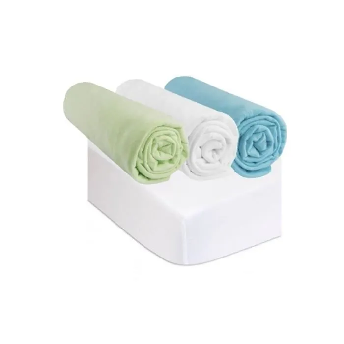 Kit pratique de linge de lit bebe : 3 draps housse 40x80 multicouleur + 2 alèses, protèges matelas 40x80 berceau bebe 100% coton-0