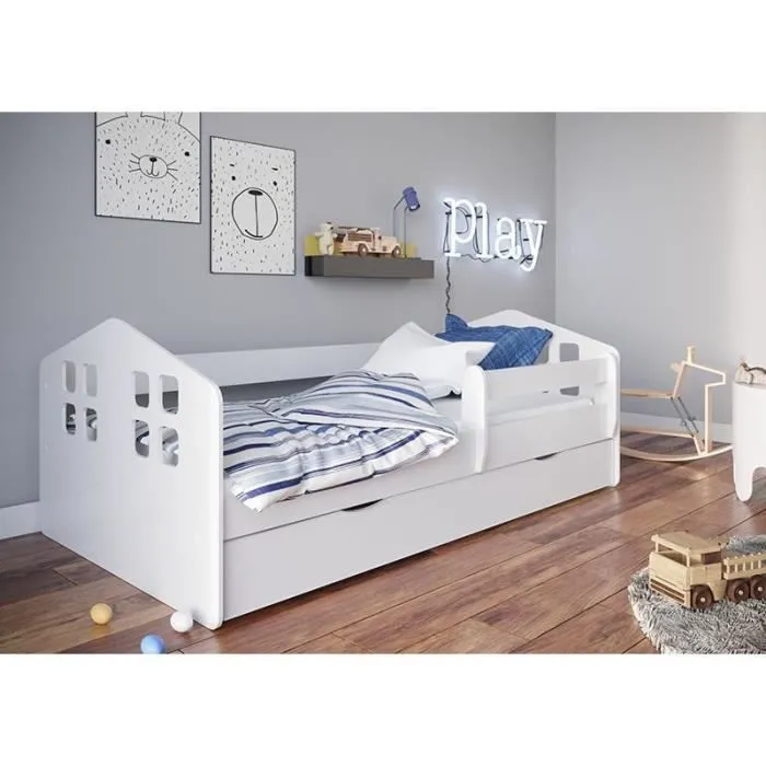 Lit - Kocot Kids - Kacper - Blanc - 80x140 cm - Avec tiroir et matelas-2