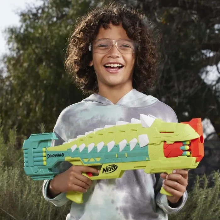 Nerf DinoSquad Armorstrike blaster à fléchettes, barillet rotatif 8 fléchettes, 16 fléchettes Nerf Elite, design d'ankylosaure-2