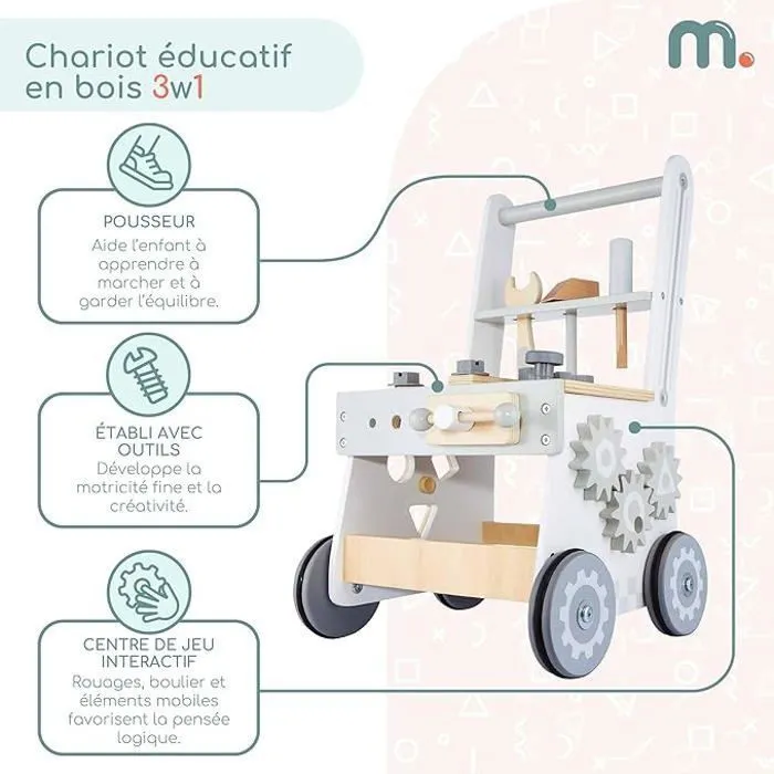 Établi Enfant Atelier de Bricolage à Roulette - Mamabrum - 34 Pièces Accessoires - Gris - Matériaux écologiques-1