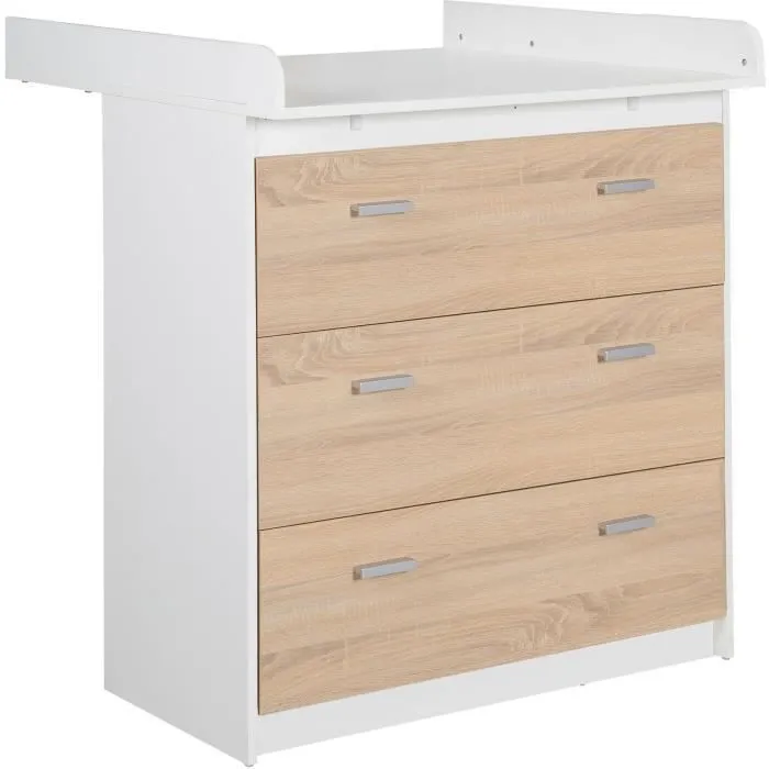 Chambre bébé complète - Lit évolutif 70 X 140 cm + Commode à langer + Armoire 3 portes - ROBA - Bicolore blanc / décor chêne clair-2