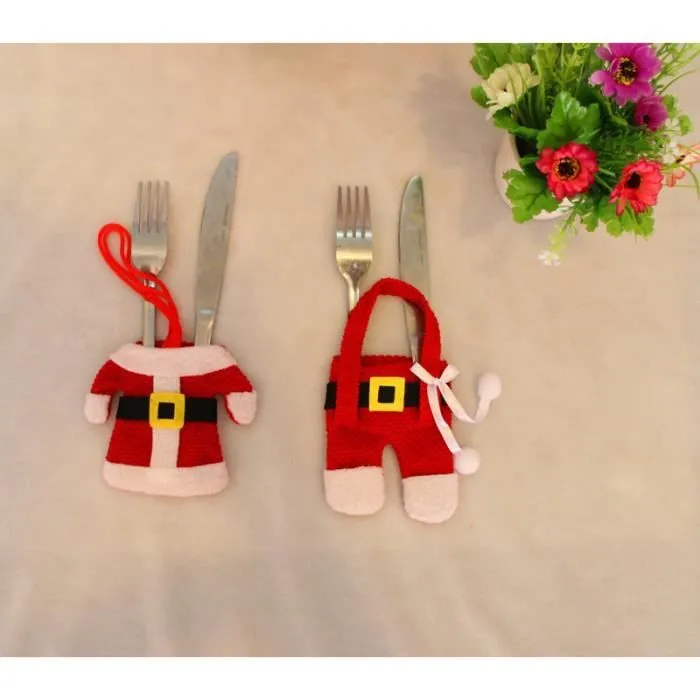 1 Set de Noël Père Noël Argenterie Couverts poches Holder 1 trouse +1 top chemise-2