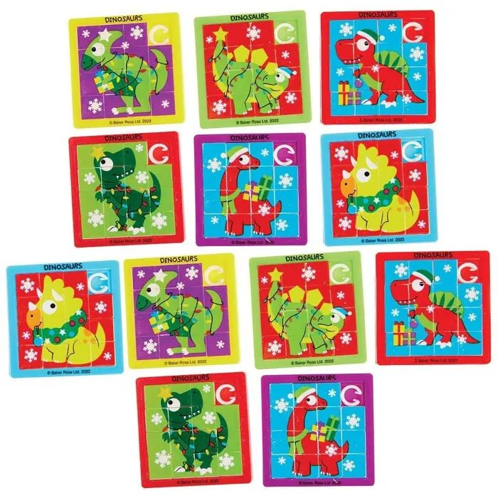 Puzzle Baker ross - FX366 - Mini Puzzle Coulissant Enfant motif Dinosaure et Noel - Lot de 6, Puzzle Casse Tete Enfant ()-1