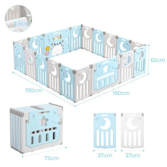 Parc Bebe 16+2 Panneaux, Parc XXL Enfant Modulable Avec Verrouillage de Sécurité, Forme Réglable, Pliable, Barriere Bebe, Bleu-3