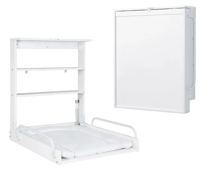 ROBA Table à Langer Murale Pliante avec Étagères et Matelas à Langer Imperméable Résistant - Facile à Installer - Bois Blanc-0
