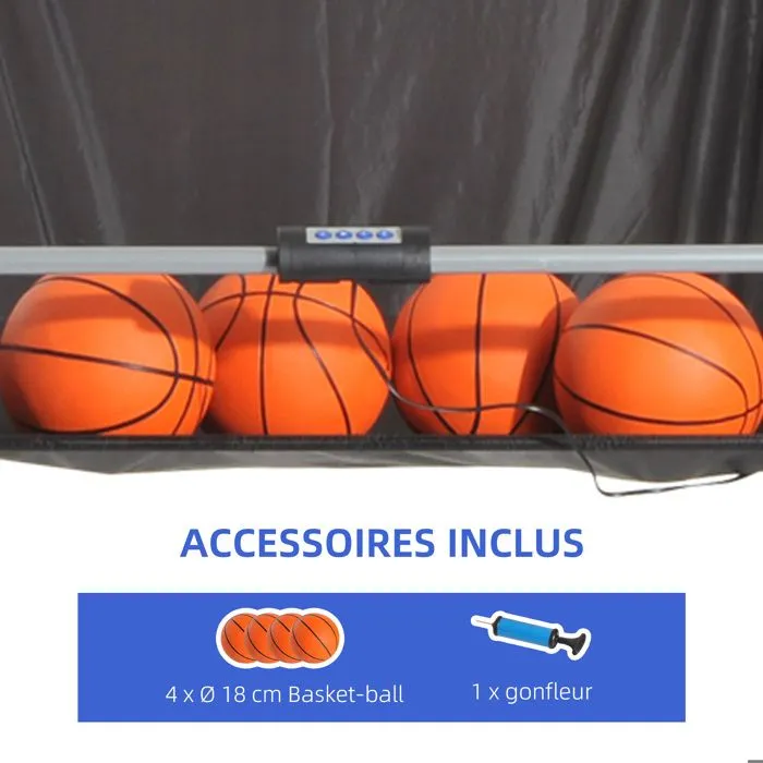 Panier de Basket pliable - HOMCOM - 8 modes - double panier compteur électronique - 4 ballons et pompe - acier noir et blanc-5