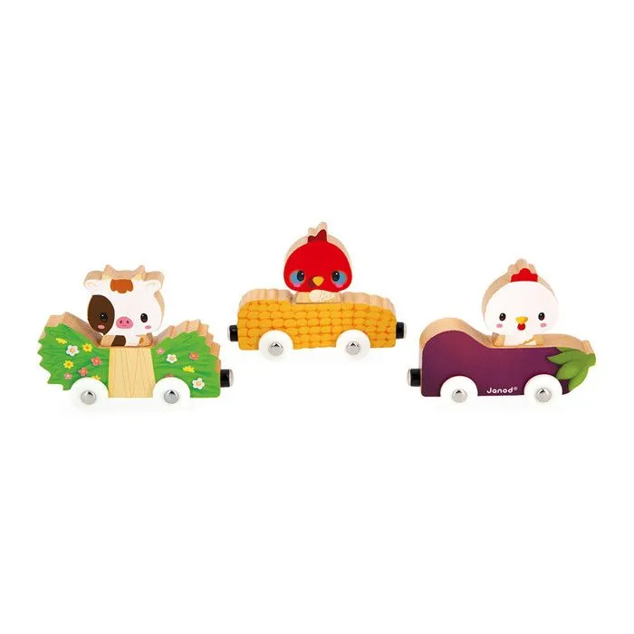 Animaux de la Ferme Magnétiques - Jouet d'Éveil - 3 Véhicules + 3 Animaux en Bois - Jeu en Bois FSC - Dès 18 Mois-3
