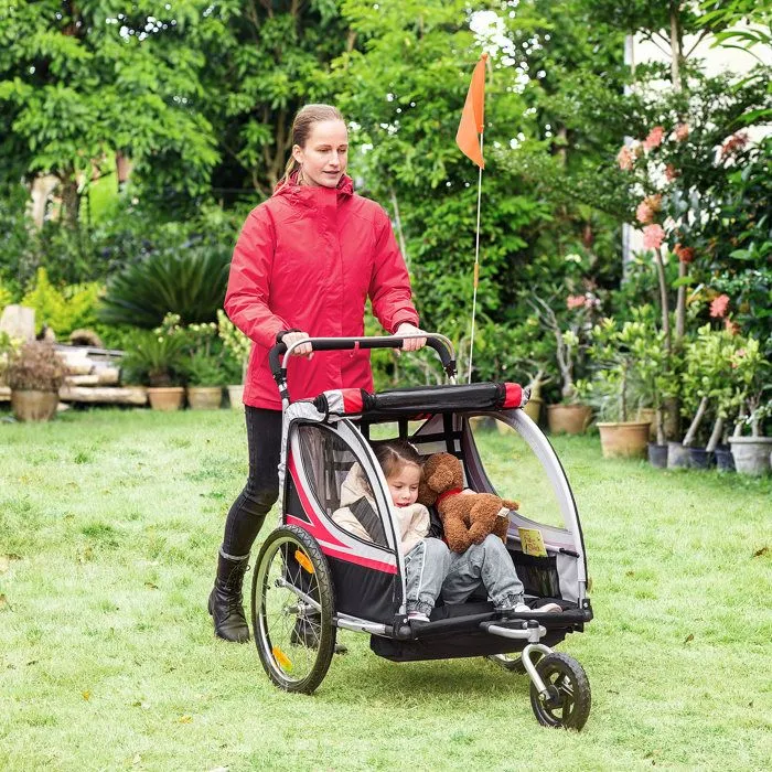 HOMCOM - Remorque vélo pour enfant - Acier - 142x75x101cm - Rouge-2