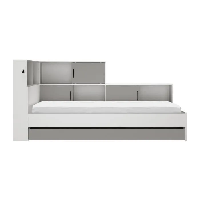 GAMI Erwan Lit enfant avec rangements - Décor blanc et gris- 90 x 200 cm-2