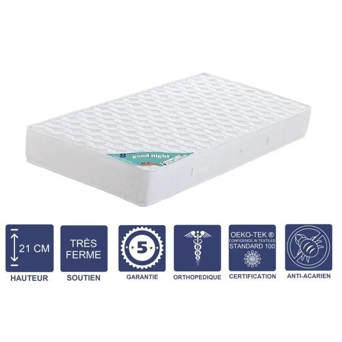 Matelas 70x190 x 21 cm + Alèse + Oreiller Visco - Très Ferme - Aertech+ 35 Kg-m3 HR Dernière Génération - Très Respirant-0