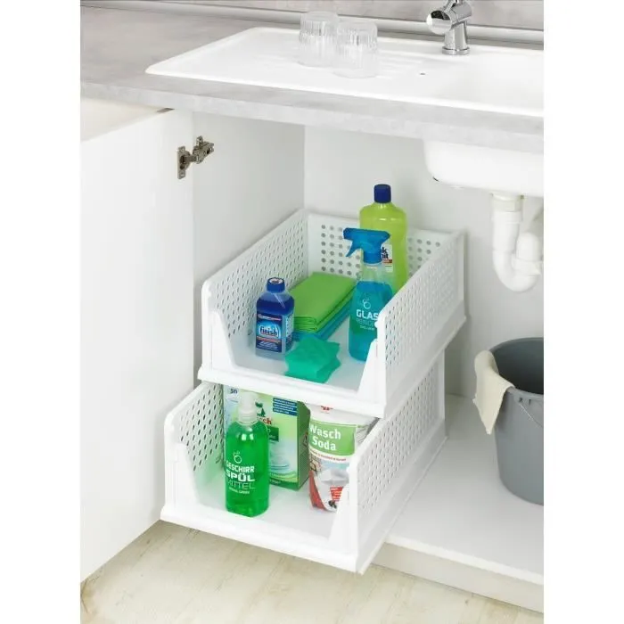 Cagettes - WENKO - Lot de 2 Paniers pliables - Blanc - Polypropylène - 43 x 33,5 x 18,5 cm-2