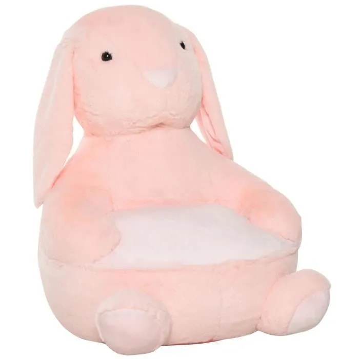 HOMCOM Fauteuil Enfant Lapin dim. 60L x 50l x 59H cm garnissage Moelleux Coton revêtement Peluche Douce Courte Rose-0