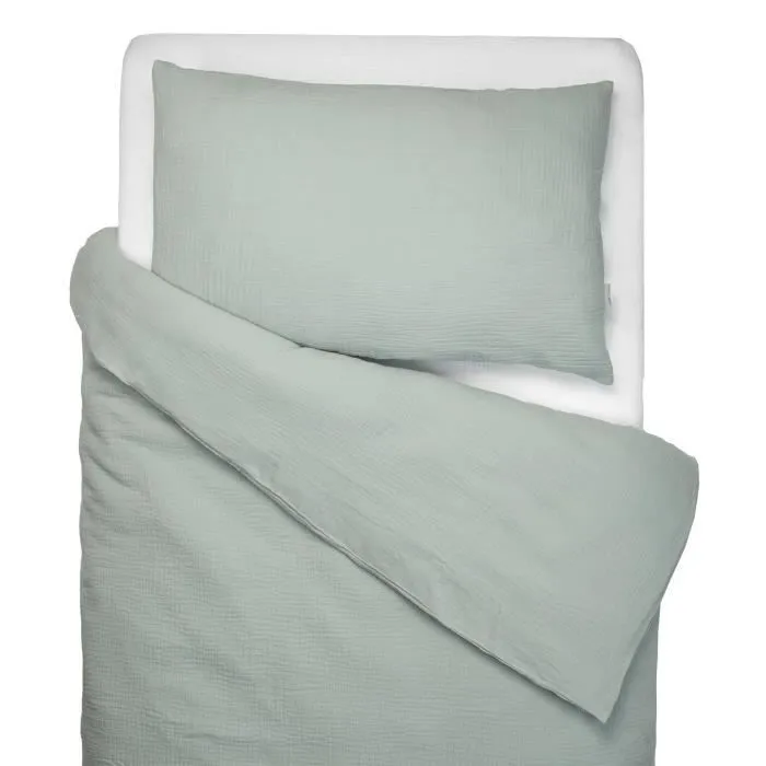 Housse de couette - Sevira Kids - Jeanne - 80x120 cm - Gaze de coton - Vert de gris-0
