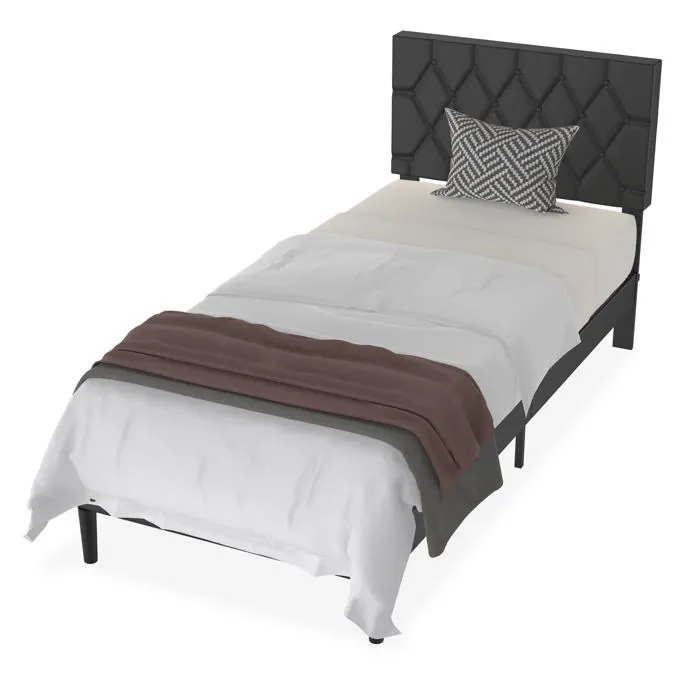 Lit - UISEBRT - 90x200cm - Métal Noir - Tête en Cuir - 1 Place - Design Contemporain-0
