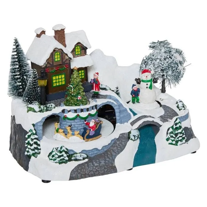 Village de Noël animé LED - Feeric lights - Père Noël et traineau - 10 LED - Multicolore - Intérieur-1