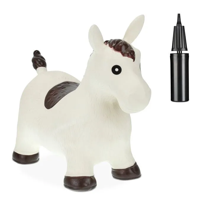 Relaxdays Animal sauteur, jouet en forme de cheval, avec pompe à air, charge maximale 50 kg, 3 ans et plus, blanc-0
