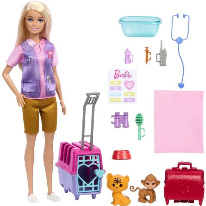 Barbie-Sauvetage d’Animaux-Coffret poupée blonde et accessoires HRG50-6